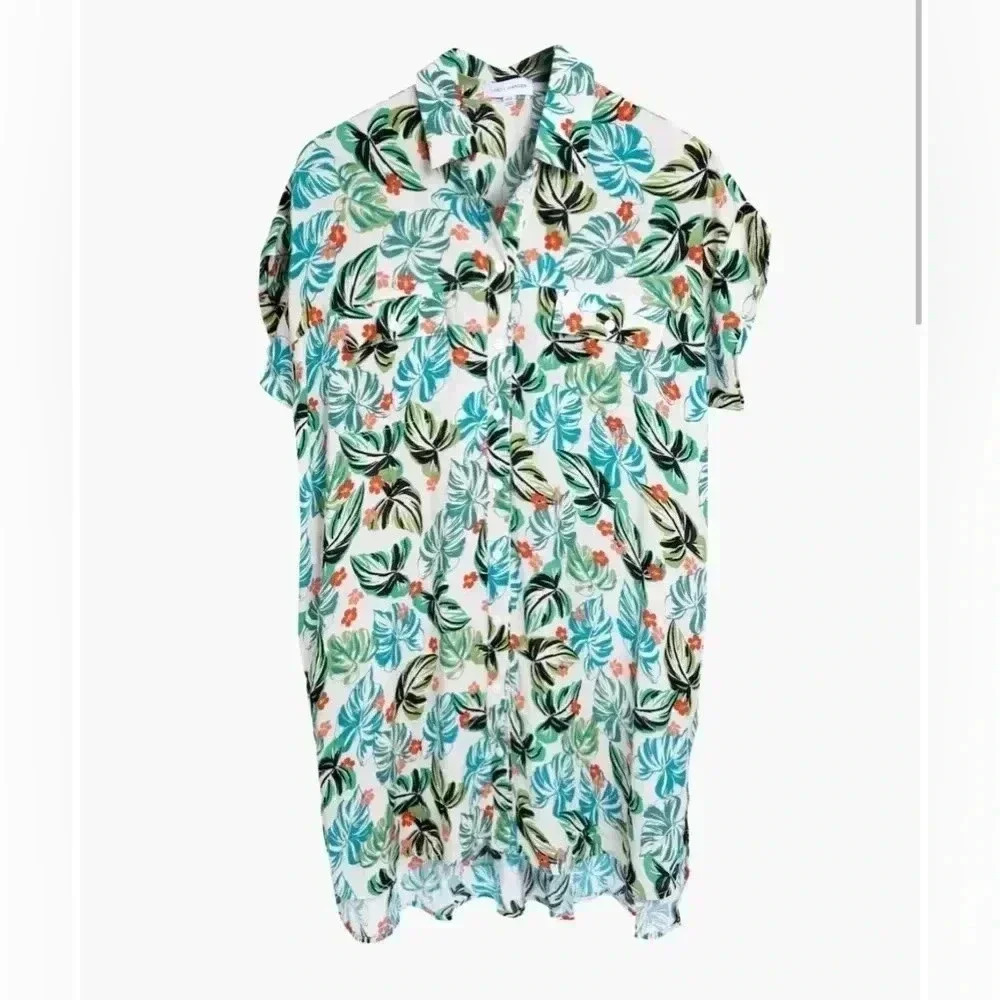 Lost & Wander Seascape Cover Up Dress Shirt Dress Green Tropical Print Size M/L - Picture 3 of 13